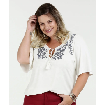 Os mais novos designs de blusa casual feminina blusa bordada