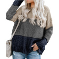 Womens Color Block Oversized Crewneck Sweaters