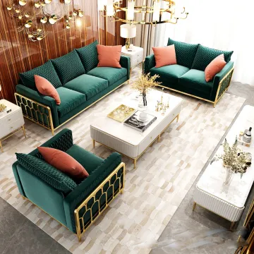 Modern green velvet fabric golden sofa