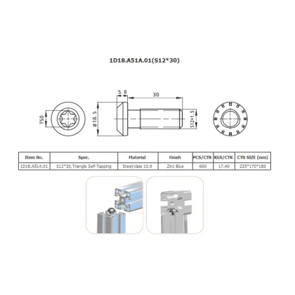 DIN Standard S12*30 Self-Tapping Screw with Trox Socket