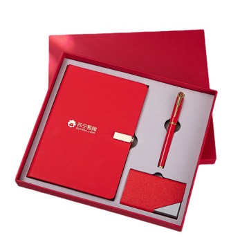 Juego de regalos de negocios premium: cuaderno A5, soporte de tarjetas de metal, pluma y caja de regalo de la ceremonia artesanal