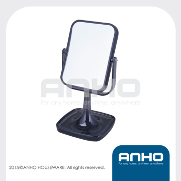 Square double-sided 2X magnification table mirror, vanity mirror, black