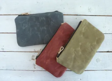 custom high quality waxed canvas zipper pouch