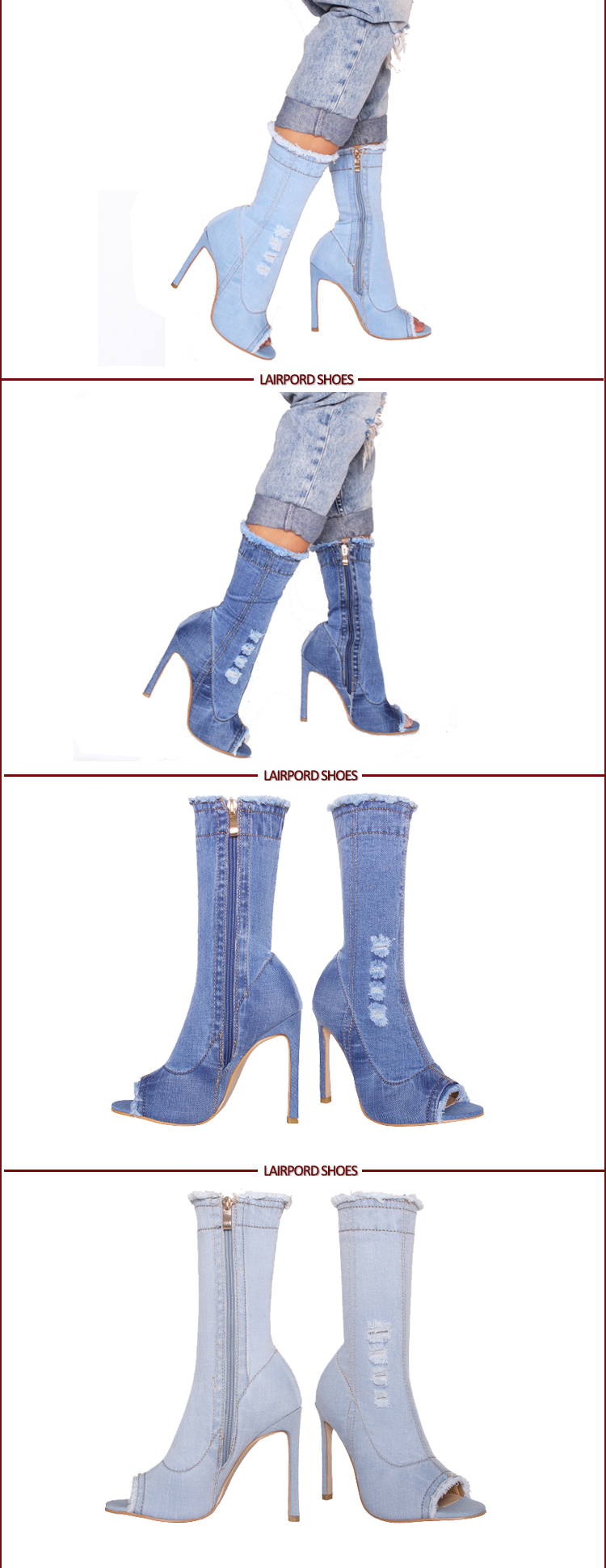 high heel ankle denim jean booties sandals