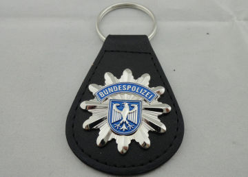 3d Bundespolizei Leather Keychain, Customized Keychains With Zinc Alloy Enamel Emblem