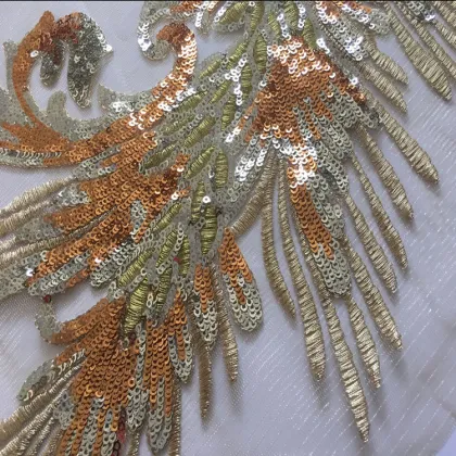 DIY Sequin Phoenix Tail Wedding Fashion Embroidery Lace Applique Children's Dress