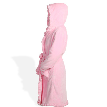 Flannel Hooded Long Fleece Bathrobe Towel For Women