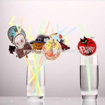 Halloween Disposable Drinking Plastic Straws Set With Attachable Tag Party Supplies (Skeleton/Pumpkin/Vampire/Witch)