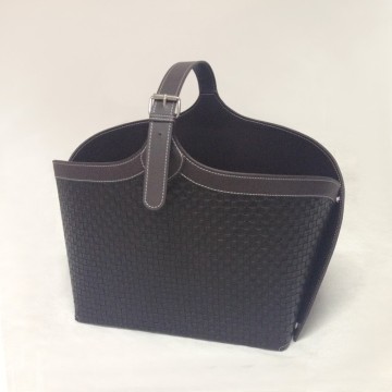 Black Belt Design Portable Handle Leather Basket