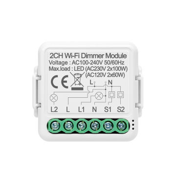 Tuya Smart Home Wireless WiFi LED Light Wall Dimmer Switch Module - 2 Way Control for APP, Alexa, Google Home