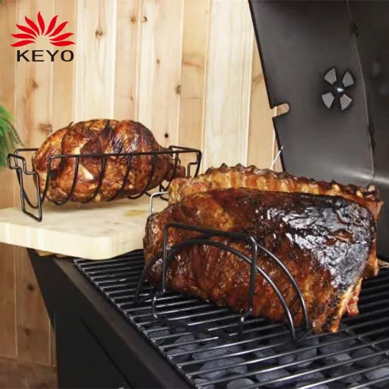 Black Smoker Rib Rack Grill Accessories Barbecue Standing Roast Rack