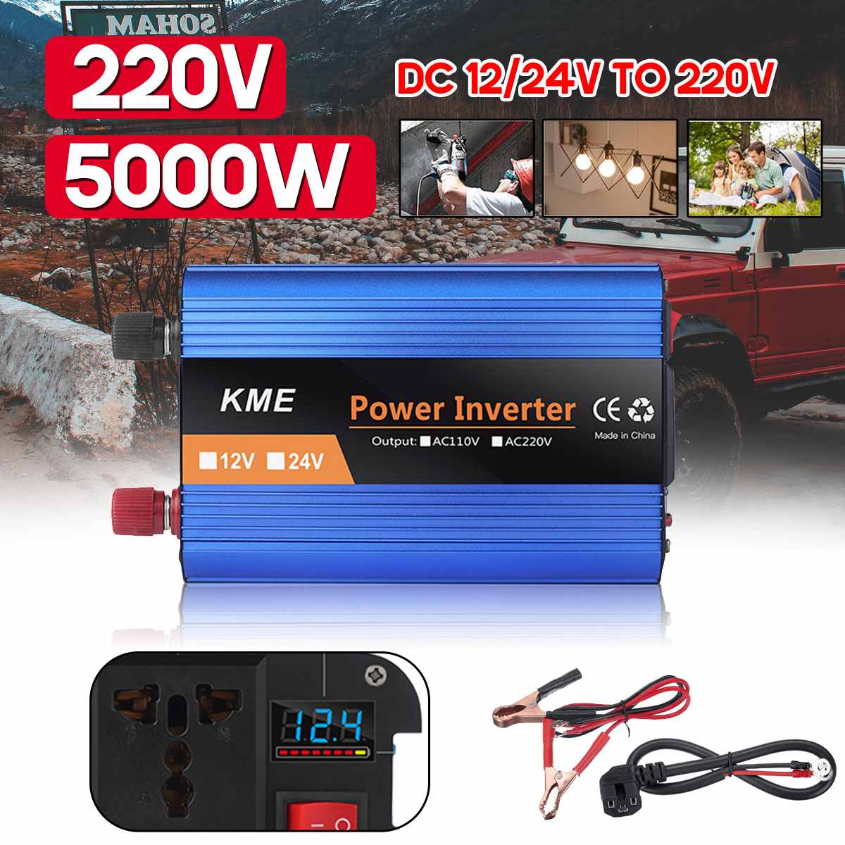Solar Inverte 5000W DC 12/24V to AC 220V Modified Sine Wave Inverter Voltage Transformer Converter LCD Display for Car Home
