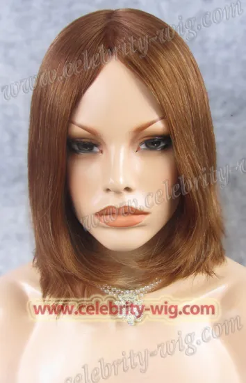 Brown with Blonde Highlight Straight 100% Brazilian Hair Jewish Wig