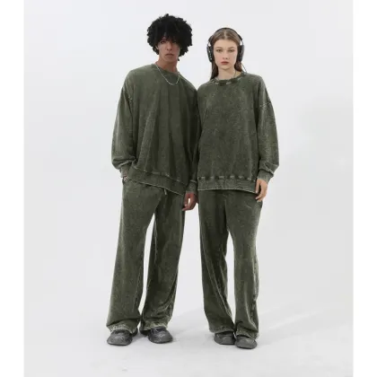 Heavy Retro Batik Distressed Pullover Sweatshirt