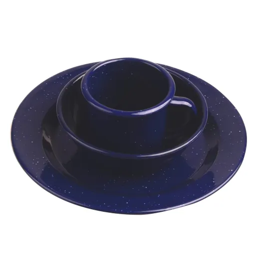 8cm/9cm Enamel Mug 24cm Metal Plate 18cm Carbon Steel Bowl Camping Set