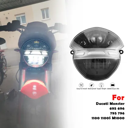 YongJin High Power Black Motorcycle Headlight with DRL for Ducati Monsters
