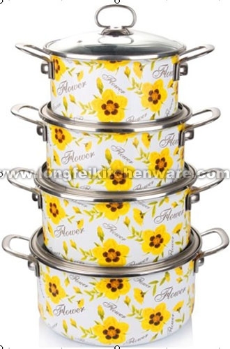 4PCS Enamel Casserole With Stainless Steel Handle  And Knob