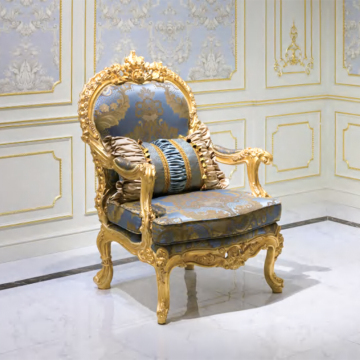 French Baroque Antique Solid Wood Hand Carved Velvet Armchair - BF08-J0005