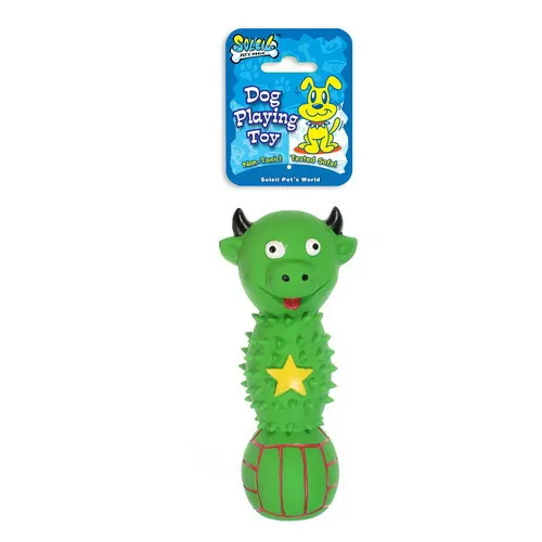 LATEX DOG TOY BULL MONKEY PIGGY PUPPY HEAD DUMBBELL