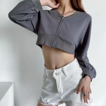 Trendy Clothing Women Short Pure Color Baseball Jacket