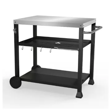 Wholesale Catering Black Movable Service Cart Stainless Steel 2 Tier Trolley Bbq Dining Cart