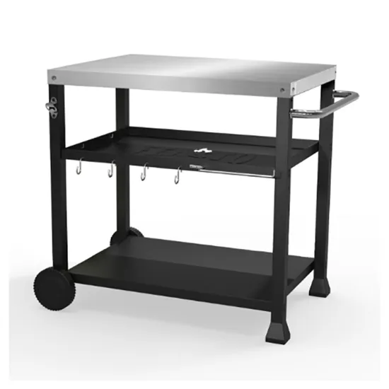 Wholesale Catering Black Movable Service Cart Stainless Steel 2 Tier Trolley Bbq Dining Cart