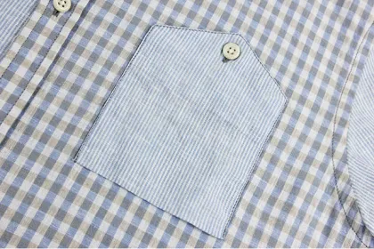 Checkered Striped Patchwork Short Sleeved Men Shirt