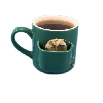 Green Glazed Ceramic Tea Mug 13oz with Tea Bag Holder