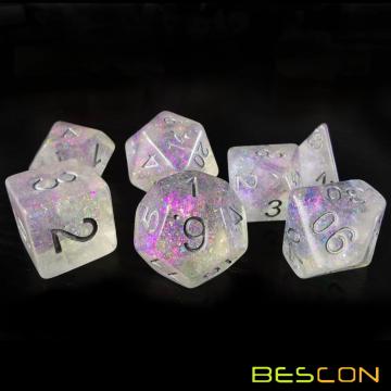 Набор кубиков Bescon Shimmery Silver-Purple, набор из 7 кубиков RPG в кирпичной упаковке