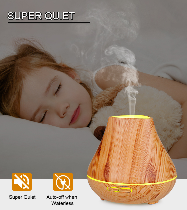 400ml Ultrasonic Wood Grain Wifi Volcanic Crater Aroma Essential Oil Diffuser 15