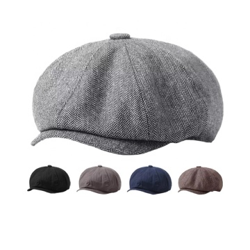 Custom Logo Wool Tweed Newsboy Caps & Octagonal Beret Hats