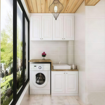 Nordic Cream White Custom Balcony Laundry Cabinet System
