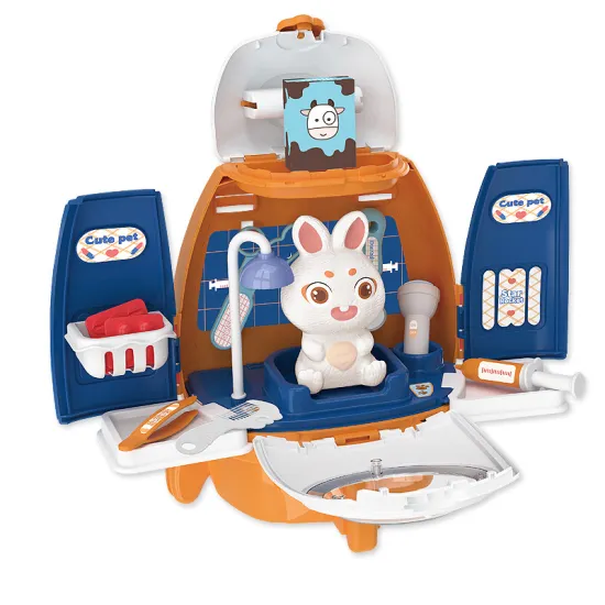 Unique Interactive Rabbit Toy: Feeding Game, Rocket Model & Kid's Pet Clinic Playset
