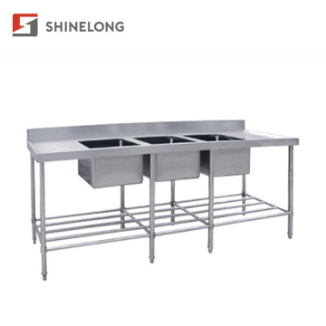 700mm Triple Commercial Industrial Stainless Steel Sinks Bench With Pot Shelf