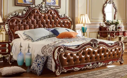 Latest Double Leather Indian Wooden Box Bed Design from Foshan Procare