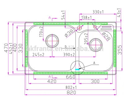 Franta Model 28351 stainless steel double bowl kitchen wash sink