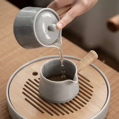 Japanese Style Smoky Gray Glaze Side Handle Fair Cup