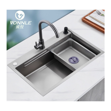 Modern Stainless Steel Gray Kitchen Single Sink with Nano Dishwasher Function