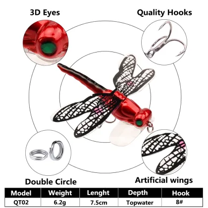 Wholesale Factory Price Twitch Wobblers: Lifelike Hard Bait Topwater Dragonfly Insect Fishing Lures (7.5cm, 6.2g)