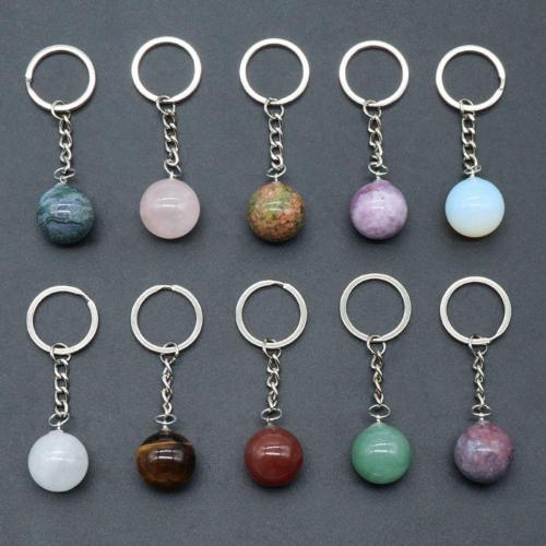 Gemstone 20mm Round Beads Key Chains Natural Crystal Quartz Balls Key Ring Charm Pendant Keychains Anniversary Gift