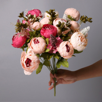 Bouquet de pivoine en soie de haute qualité 13 HEADS - Peonies artificielles de chou européennes pour décorations de mariage