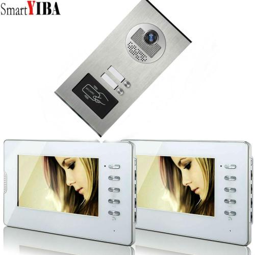 SmartYIBA Wired Video Intercom Systems 2 apartments 7 inch Video Door Phone System RFID IR-CUT HD 700TVL Doorbell Camera