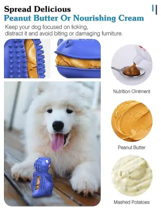 Indestructible Tough Fetch Dog Chew Toys: Durable Rubber Dinosaur Teething Treat Dispensing Puzzle Dog Toy