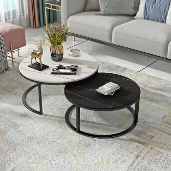 Modern Marbling Round Tea Table - Steel Coffee Table