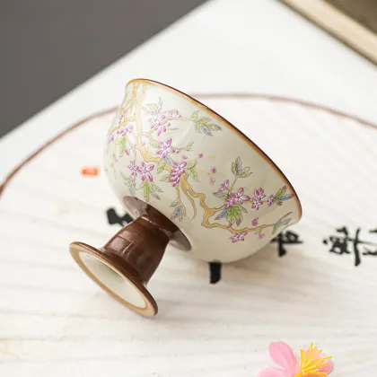 Exquisite Hand-Painted Peach Blossom Kung Fu Tea Cup