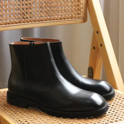 Kemayanni Thick Soled Chelsea Boots - Black Genuine Leather