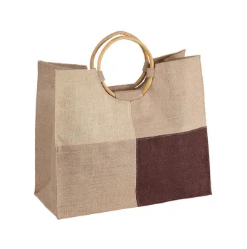 Custom Made Jute Shopping Tote Bag with Wood Handle - New Design