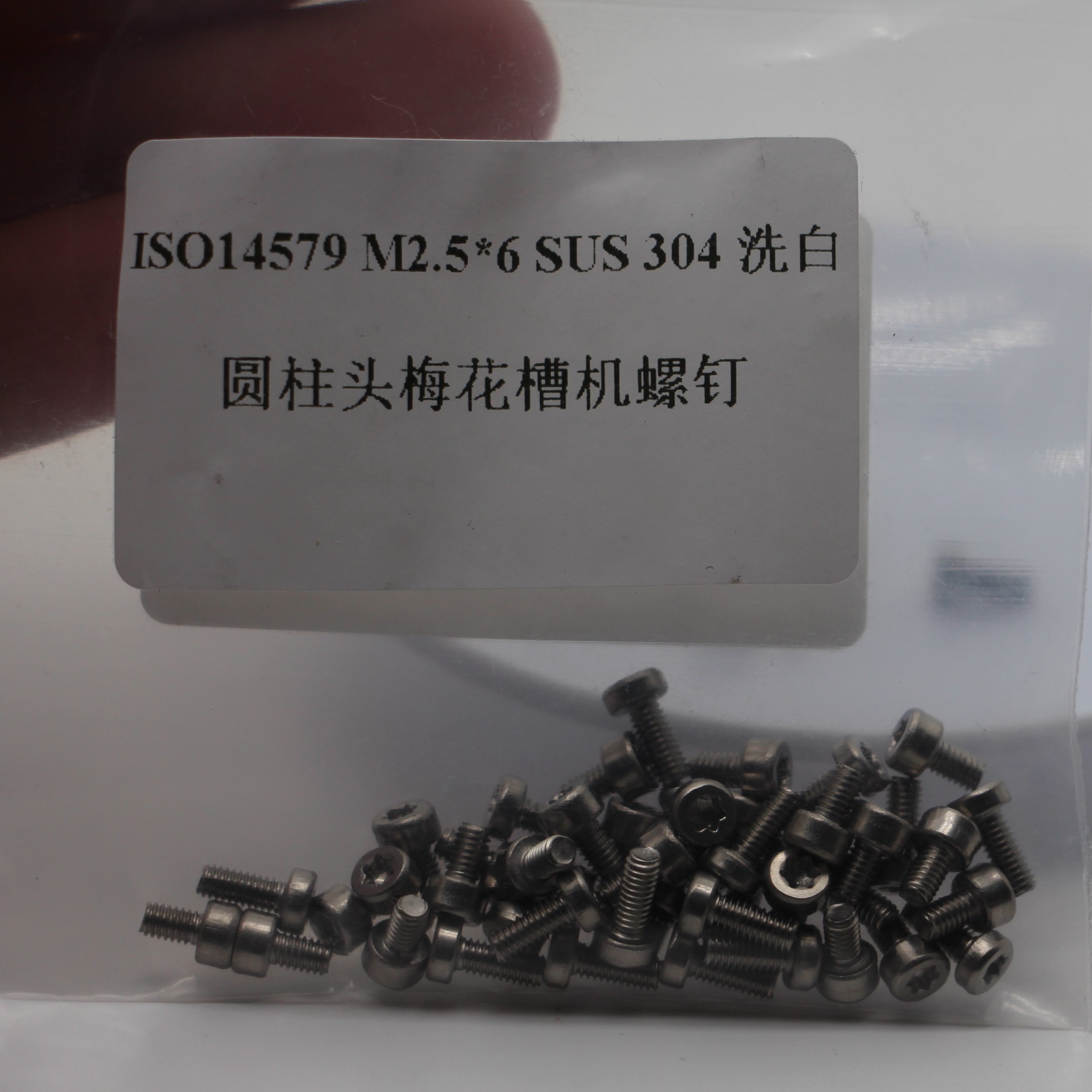 ISO14579 M2.5*6SUS 304 Белая прамытая цыліндрычная шасцігранная ручка шруба для разеткі для разеткі