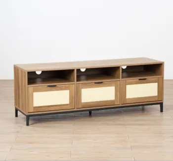 Modern Design Wholesale Rattan Door TV Stand with Wood and Metal Legs and Storage - 2 Doors