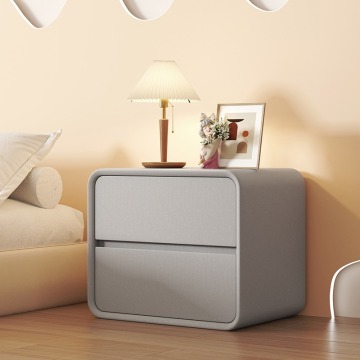Simple Modern Solid Wood Leather Bedside Table